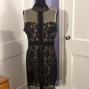 JustFab Chic Black and Gold Lace Midi Dress